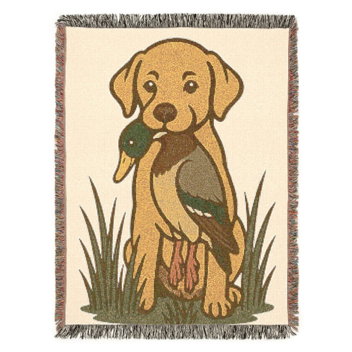 Duck Dog Throw Blanket - Yellow Lab Puppy with Mallard (3 Sizes)