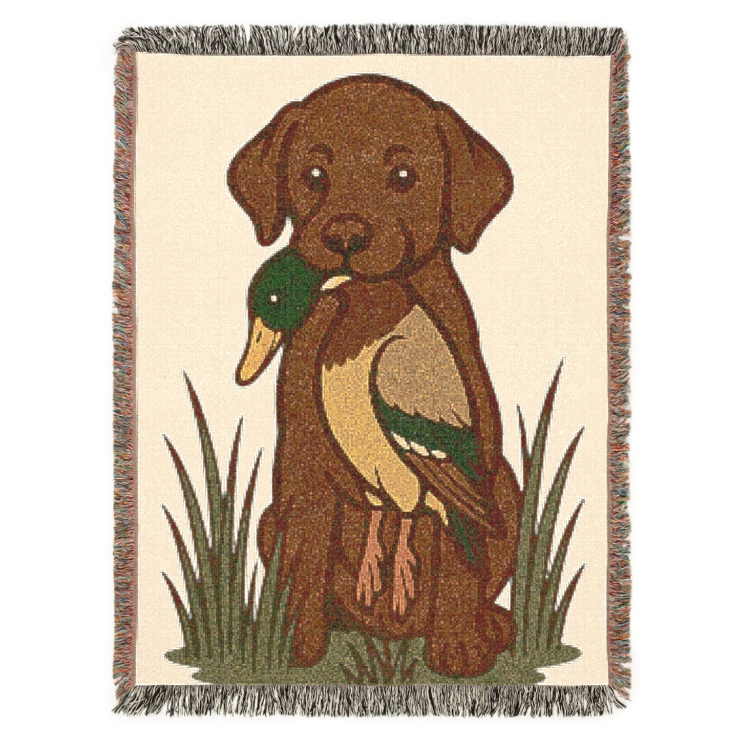 Duck Dog Throw Blanket - Chocolate Lab Puppy with Mallard (3 Sizes)