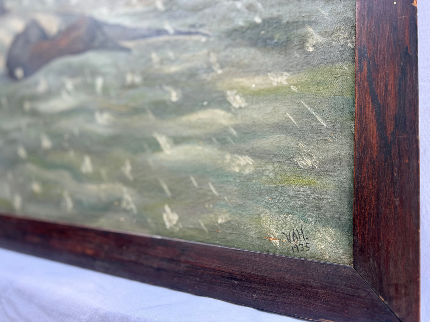 Canvasback Painting (1935) Signed “VAH” Frame: 37x30in