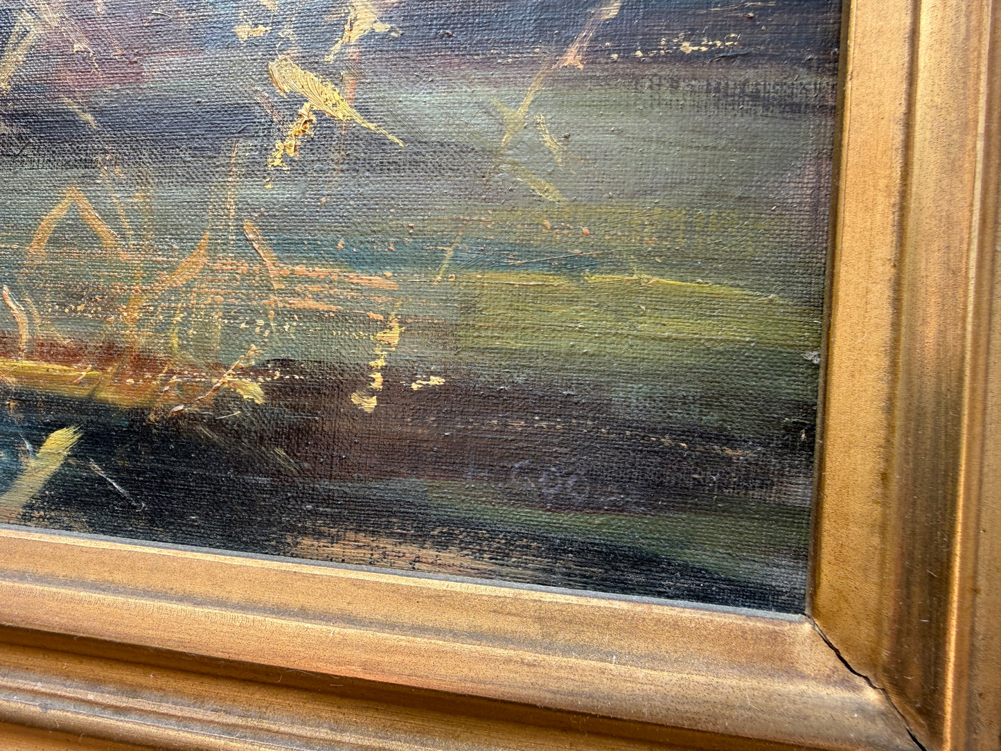 Flying Mallards Painting (1940s) Signed “H. Goode” Frame: 37x31in